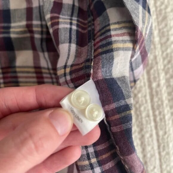 Baird McNutt Plaid Linen Long Sleeve Button Down Men’s Shirt Size medium - Picture 6 of 8